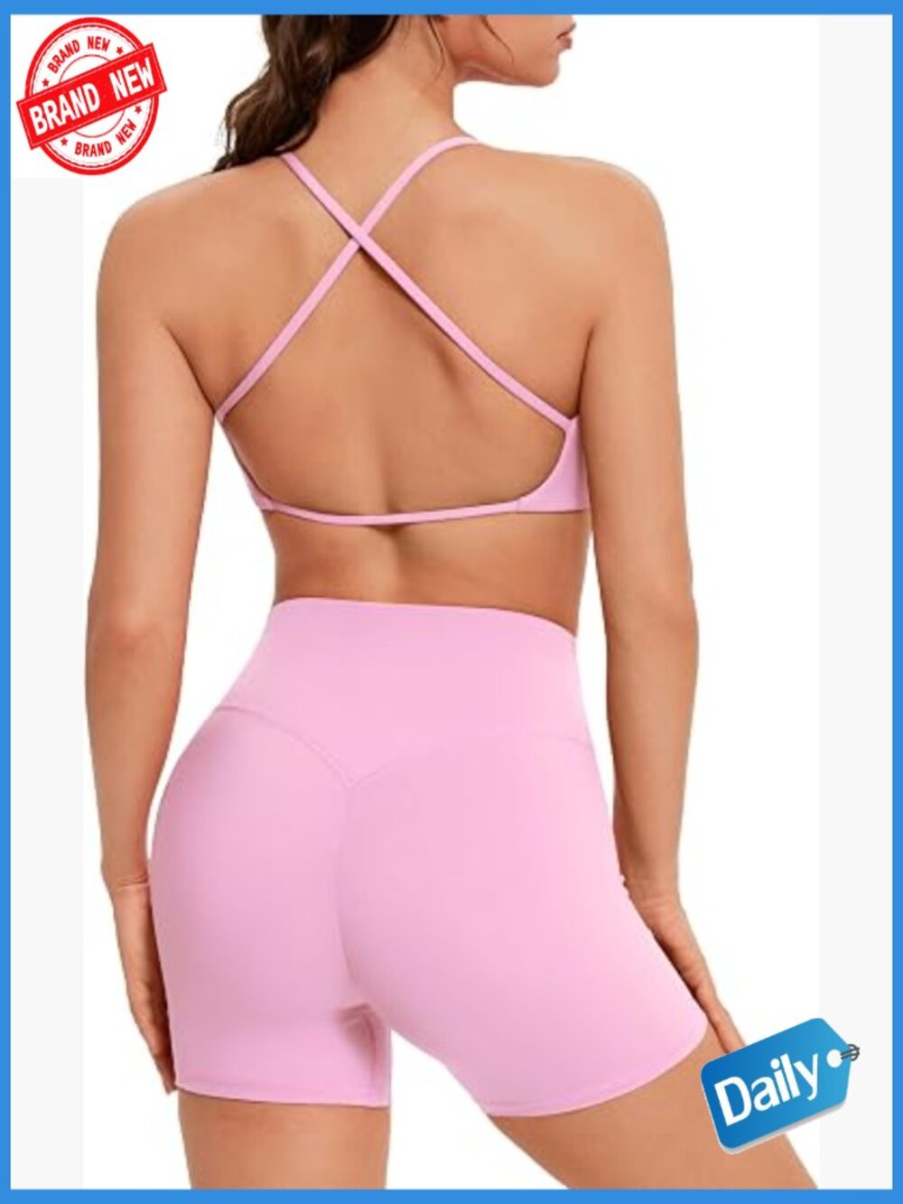 Workout Sets for Women Open Back Strappy Sports Bra Booty Biker Shorts